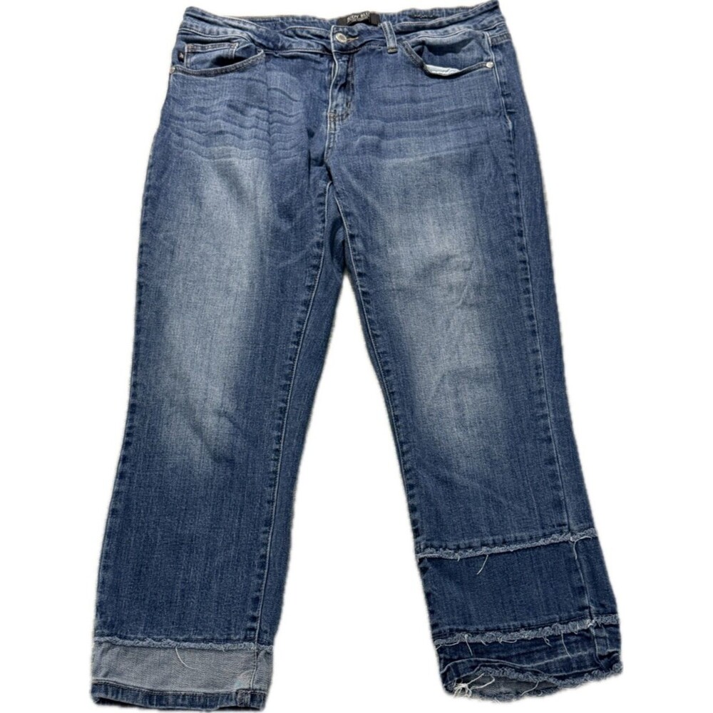 Judy Blue Straight Jeans 13/31 Raw Hem Cropped Patchwork Distressed